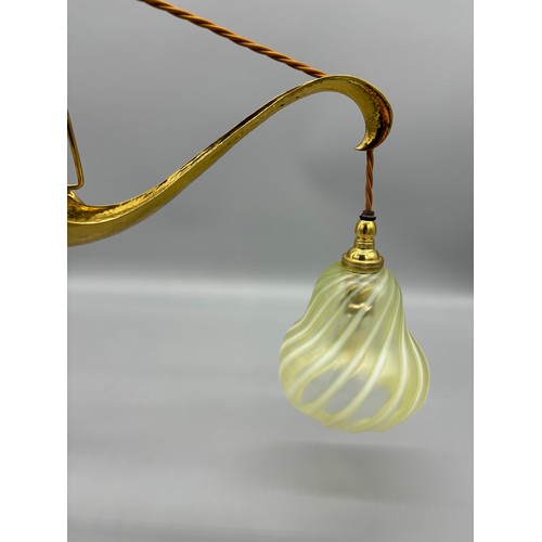 110 - Art Nouveau, Arts & crafts Glasgow School of Art style light fitting; Hammered gilt brass body work,... 