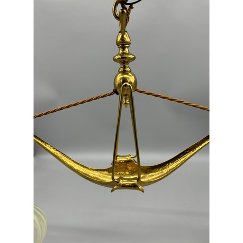 110 - Art Nouveau, Arts & crafts Glasgow School of Art style light fitting; Hammered gilt brass body work,... 
