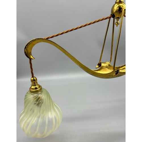 110 - Art Nouveau, Arts & crafts Glasgow School of Art style light fitting; Hammered gilt brass body work,... 