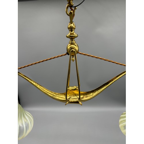 110 - Art Nouveau, Arts & crafts Glasgow School of Art style light fitting; Hammered gilt brass body work,... 