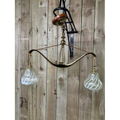 110 - Art Nouveau, Arts & crafts Glasgow School of Art style light fitting; Hammered gilt brass body work,... 