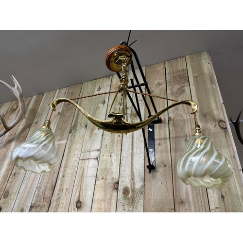 110 - Art Nouveau, Arts & crafts Glasgow School of Art style light fitting; Hammered gilt brass body work,... 