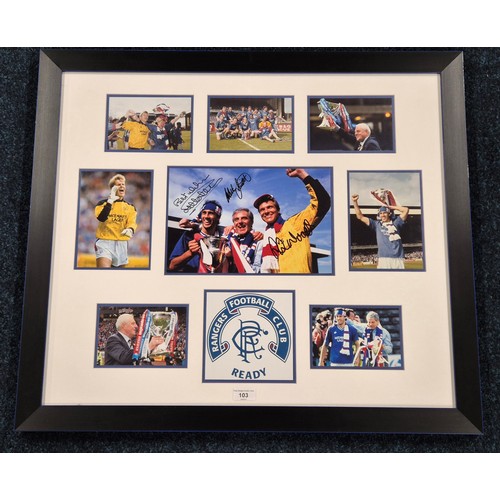 103 - Framed Mark Hateley, Walter Smith & Chris Woods Signed Glasgow rangers Celebration photographs. Come... 