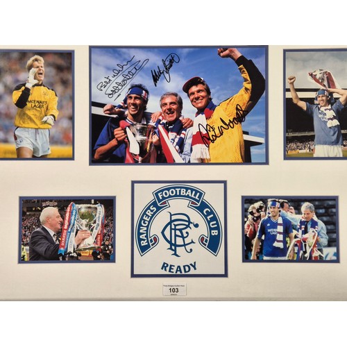 103 - Framed Mark Hateley, Walter Smith & Chris Woods Signed Glasgow rangers Celebration photographs. Come... 