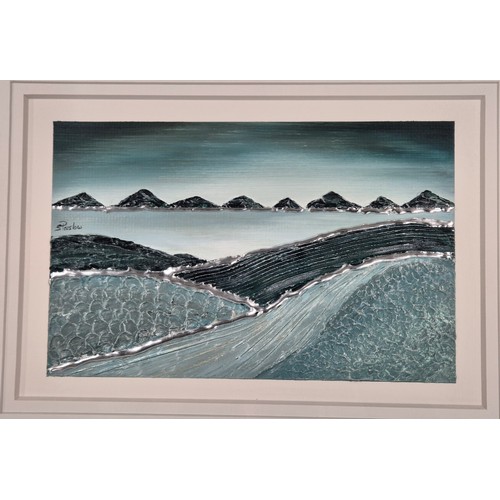 108 - Stella Parslow 
Original artwork mixed media depicting landscape. Fitted within a  bevel edge mirror... 