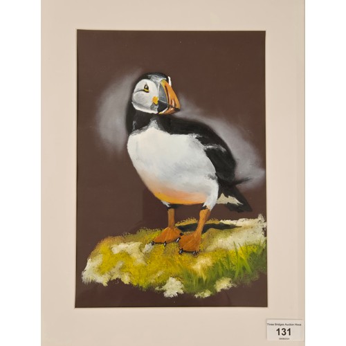 131 - A Selection of Puffin artworks; Harris Tweed tapestry puffin, Abstract print of a puffin, Limited ed... 