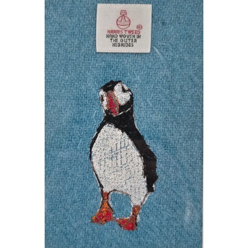 131 - A Selection of Puffin artworks; Harris Tweed tapestry puffin, Abstract print of a puffin, Limited ed... 