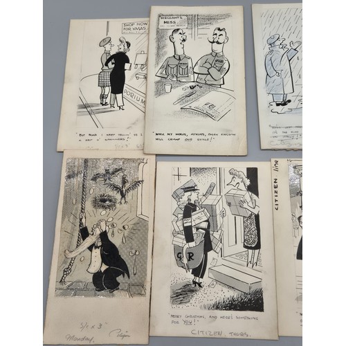 59 - Bill Tait
WWII Era Cartoonist for the newspapers; 10 Original pen artworks showing various military ... 