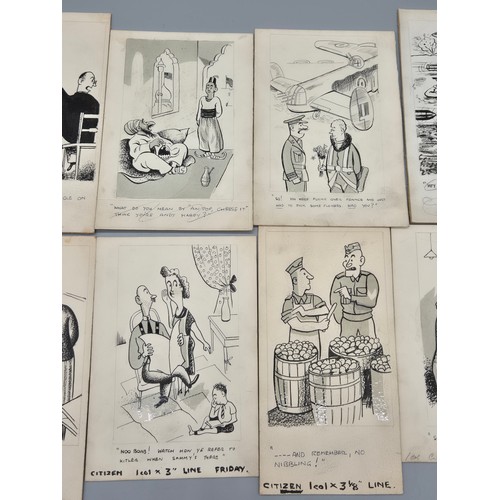 51 - Bill Tait
WWII Era Cartoonist for the newspapers; 10 Original pen artworks showing various military ... 