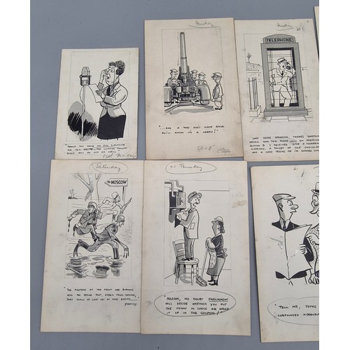 64 - Bill Tait
WWII Era Cartoonist for the newspapers; 10 Original pen artworks showing various military ... 