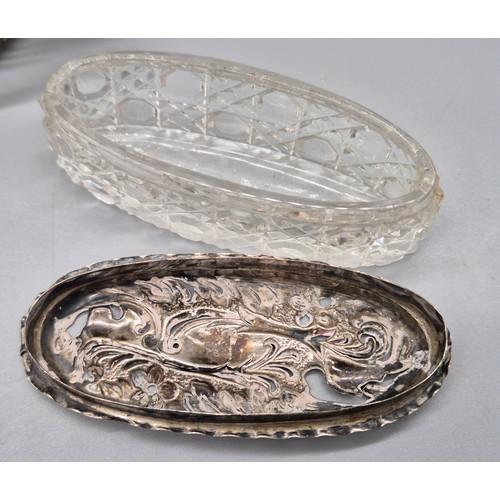 21 - 10ct gold and ruby pin, Birmingham silver pierced dish- as found, 925 silver Dutch boat model and Bi... 