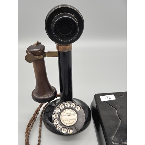 116 - 1930s Kings Kettle Fife candlestick telephone together with bell box