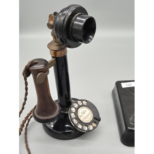 116 - 1930s Kings Kettle Fife candlestick telephone together with bell box