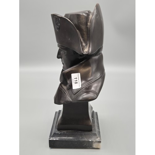 118 - A Bronze bust of Napoleon set on a marble plinth signed Lecomte 82 [37cm height]