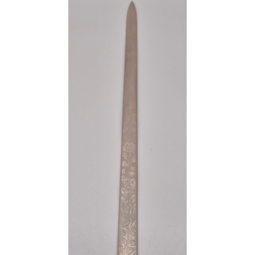 148 - Military Wilkinson Sword- Ceremonial sword. Engraved etched blade depicting rose and bush design. Br... 