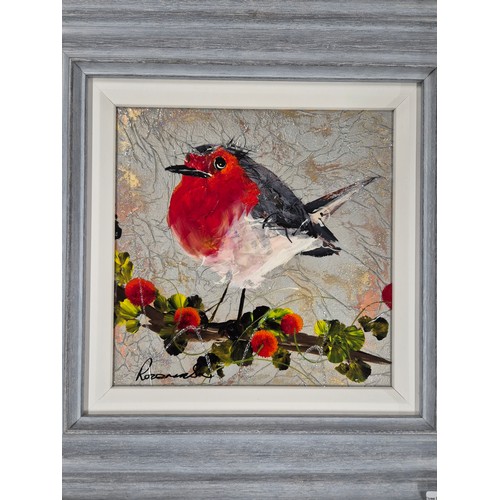 150 - Rozanna Bell
original mixed media- depicting Robin. fitted within a grey contemporary frame. [Frame-... 