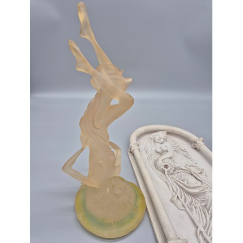 188 - Four various nude lady figure sculptures. [Plaque- 40cm high]