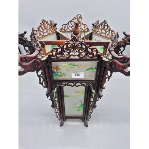 190 - Chinese lantern; rose wood, frosted glass with painted panels. [51cm high] [See images for condition... 