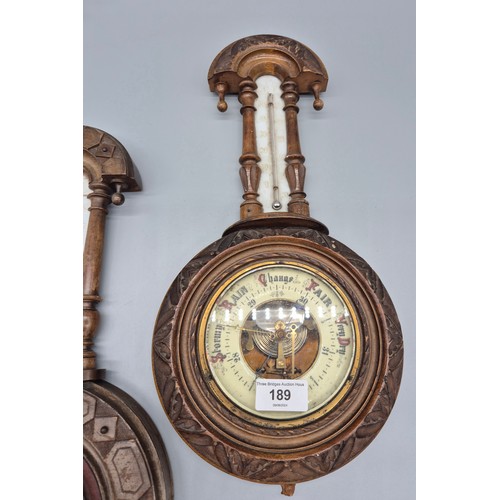 189 - Two antique wall barometers Both fitted with mercury thermometers. [47cm length]