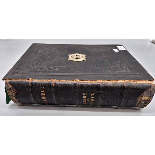 191 - Antique Holy Bible fitted with a Gordon Highlanders badge to the leather front cover. containing the... 