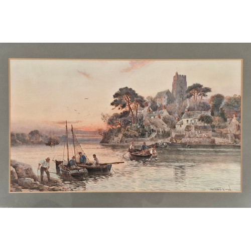 260 - After Stuart Lloyd 
Two coloured prints both depicting harbour scenes. Both within matching gilt fra... 