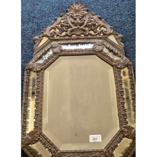 207 - 19th century continental Repousse Marginal mercury glass wall mirror. [78x43cm]