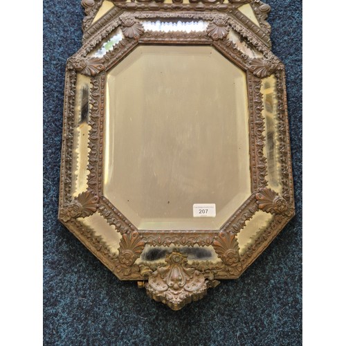 207 - 19th century continental Repousse Marginal mercury glass wall mirror. [78x43cm]