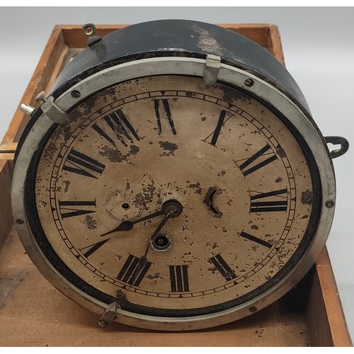 193 - Rare original WWI CONVOY “ZIG-ZAG” CLOCK in fitted pine case [missing seconds hand] [23cm clock diam... 