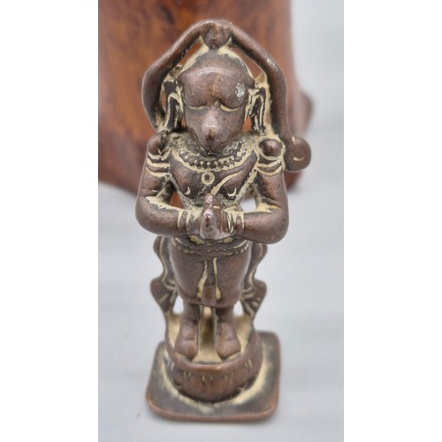 208 - Two antique Bronze Indian Deity Sculptures; Bronze Monkey god sculpture and winged armed figure on a... 