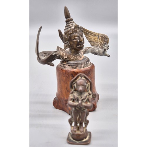 208 - Two antique Bronze Indian Deity Sculptures; Bronze Monkey god sculpture and winged armed figure on a... 