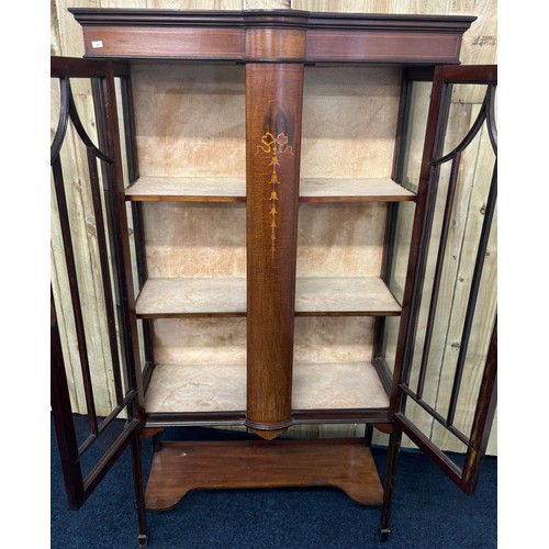 155 - Edwardian Inlaid Display Cabinet , Glass and wood section double door, raised on square tapered legs... 