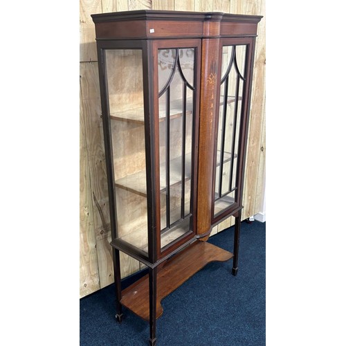 155 - Edwardian Inlaid Display Cabinet , Glass and wood section double door, raised on square tapered legs... 