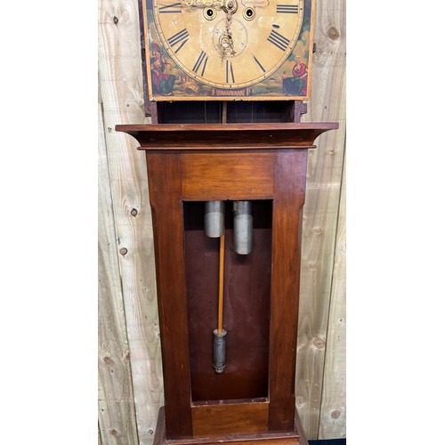 156 - Victorian Longcase Grandfather clock-Arch D Gray of Lesmahagow, set in a mahogany case with hand pai... 