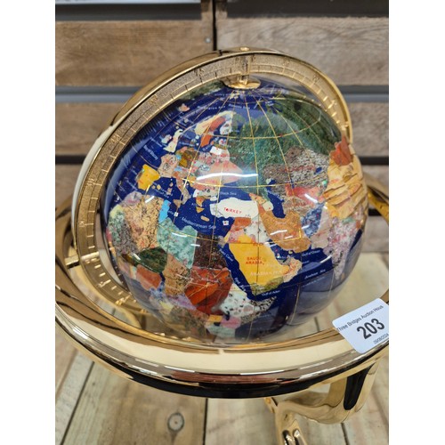 203 - Table Top Blue Ocean Gemstone World Globe with Gold Tripod Stand with fitted compass [35cm height]