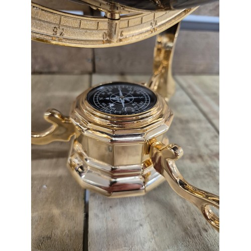 203 - Table Top Blue Ocean Gemstone World Globe with Gold Tripod Stand with fitted compass [35cm height]