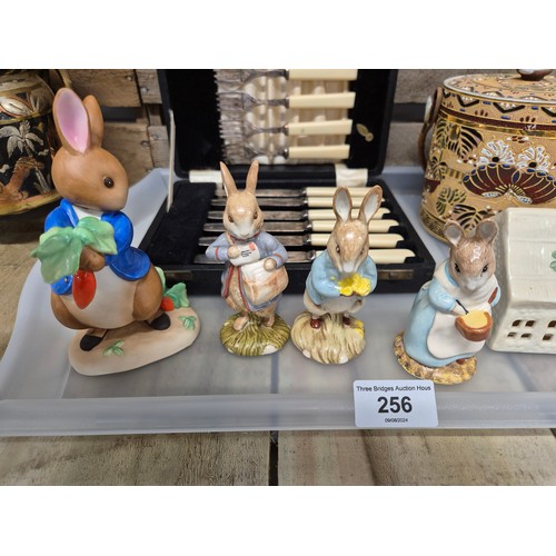 256 - A tray of collectables; Masons Ironstone Imari style jug, Beswick Beatrix Potter figures Peter rabbi... 