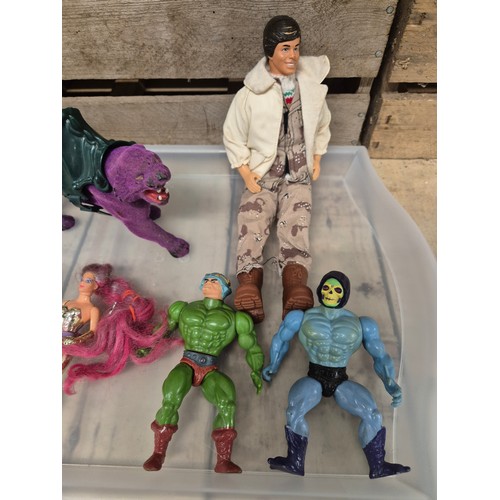 318 - A tray of collectable vintage toy figures; He-man figures Skelator, Panthor Savage Cat, Mer Man, She... 