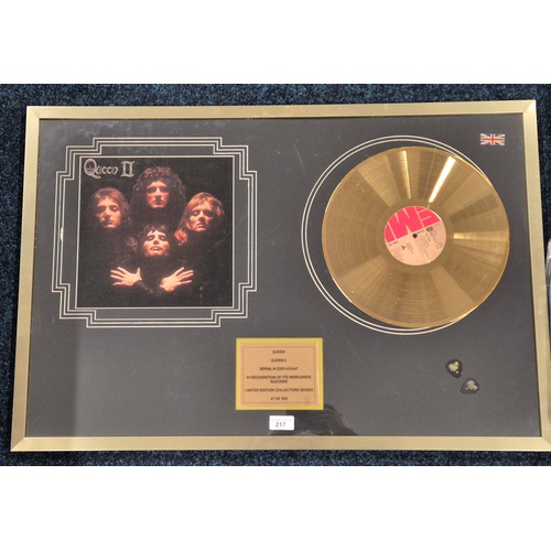 217 - Limited edition 47/500 Queen framed record & picture serial together with boxed Freddie Mercury figu... 