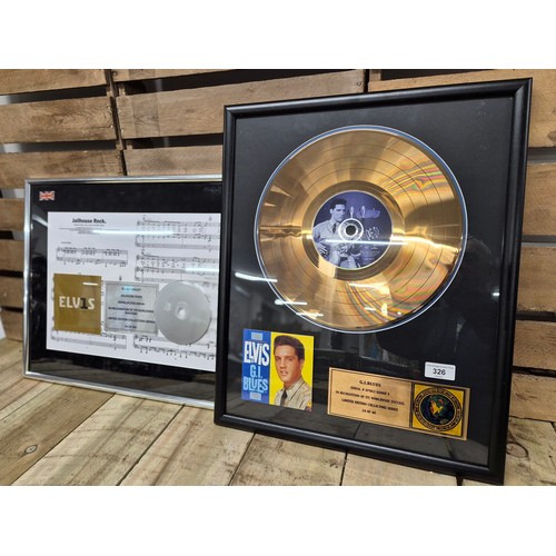 326 - A collection of two Elvis record & cd framed pictures; GI blues limited edition 24 of 40 ' in Recogn... 