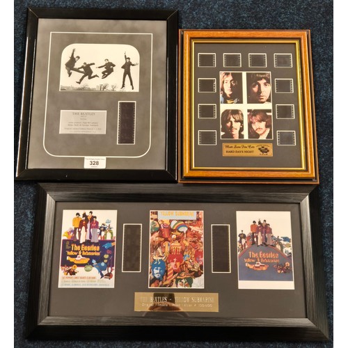 328 - A collection of three The Beatles film cells; Hard days night limited edition 59/200, The Beatles Ye... 