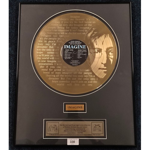 330 - John Lennon limited edition 'Imagine' 25th anniversary 1971-1996 number 3820/9500 framed 24kt gold p... 