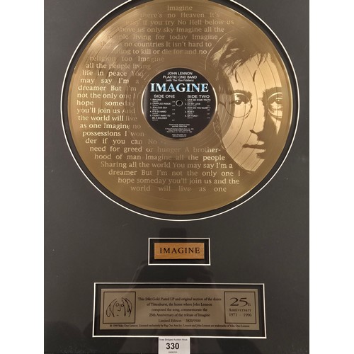 330 - John Lennon limited edition 'Imagine' 25th anniversary 1971-1996 number 3820/9500 framed 24kt gold p... 