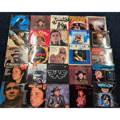 336 - A collection of country music LPs; Johnny Cash, Waylon, Neil Sedaka, 20 trucking hits white line fev... 