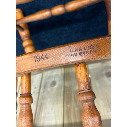 120 - WW2 Elm Wood Captains chair. Marked 1944- High Wycombe. [70cm high]