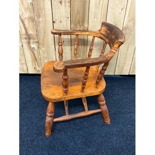 120 - WW2 Elm Wood Captains chair. Marked 1944- High Wycombe. [70cm high]