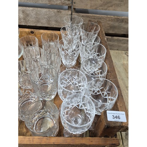 346 - A Crate of crystal & glass ware; whisky glasses & wine glasses