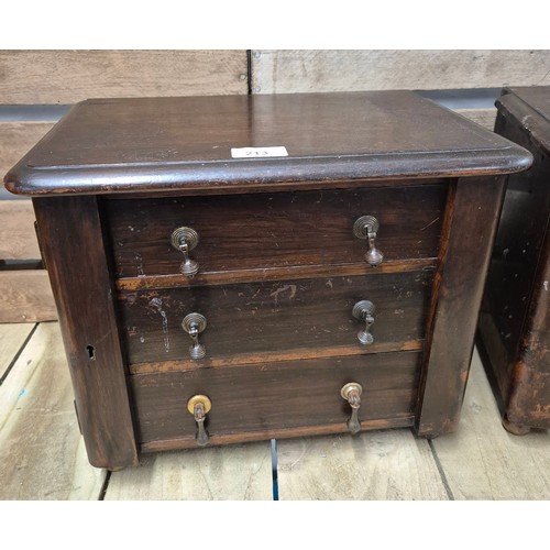 213 - A Pair of 20th century apprentice miniature Wellington 3 drawer chests [29.5x35x23.5cm]