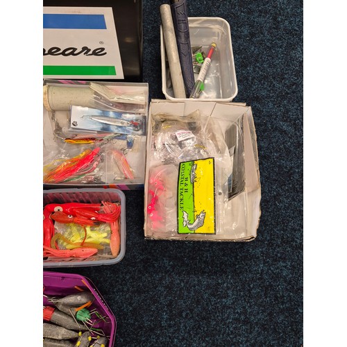 350 - Large Shakespeare fishing tackle box with a collection of fishing items; weights, fishing traces & o... 