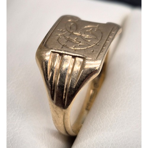 4 - 9ct yellow gold Signet Ring. Engraved with initial 