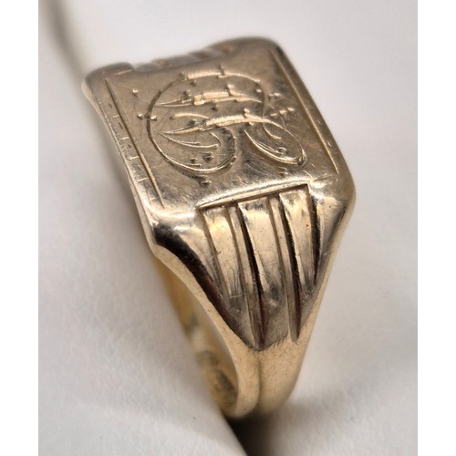 4 - 9ct yellow gold Signet Ring. Engraved with initial 